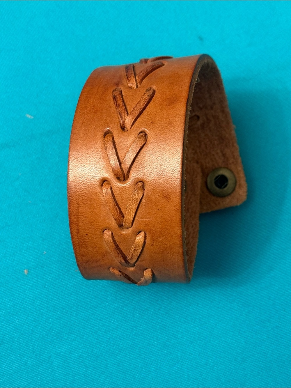 Handcrafted Tan Leather Braided Cuff Bracelet for Women